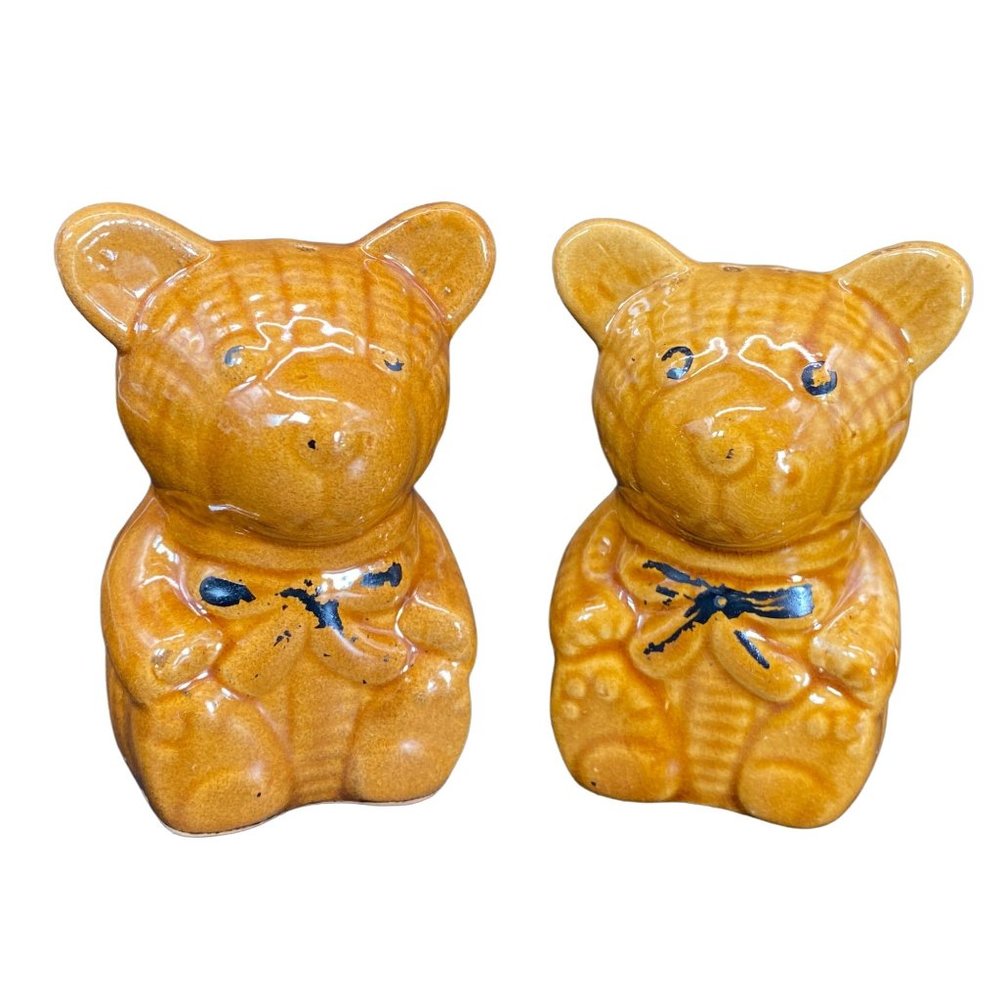 Vintage Large Teddy Bear Salt and Pepper Shakers 4"  Brown
